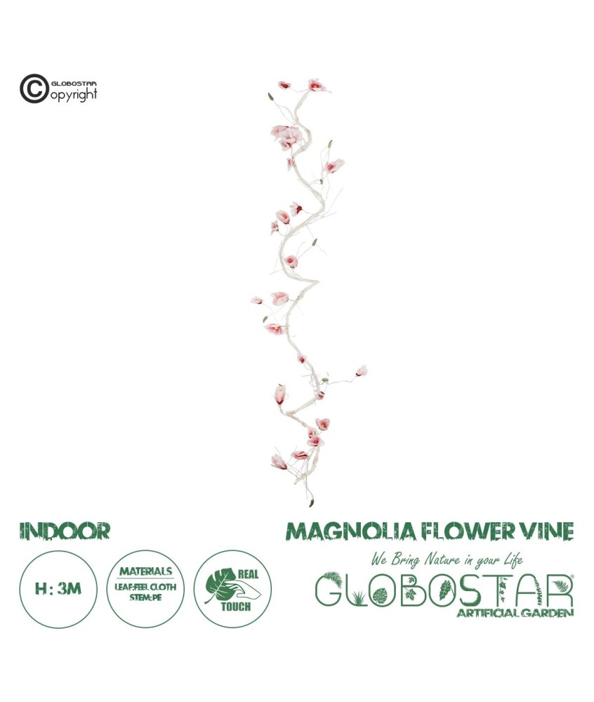 GloboStar® Artificial Garden MANGOLIA FLOWER VINE 21473 Τεχνητό Διακοσμητικό Κλαδί Μανόλιας  Y300cm